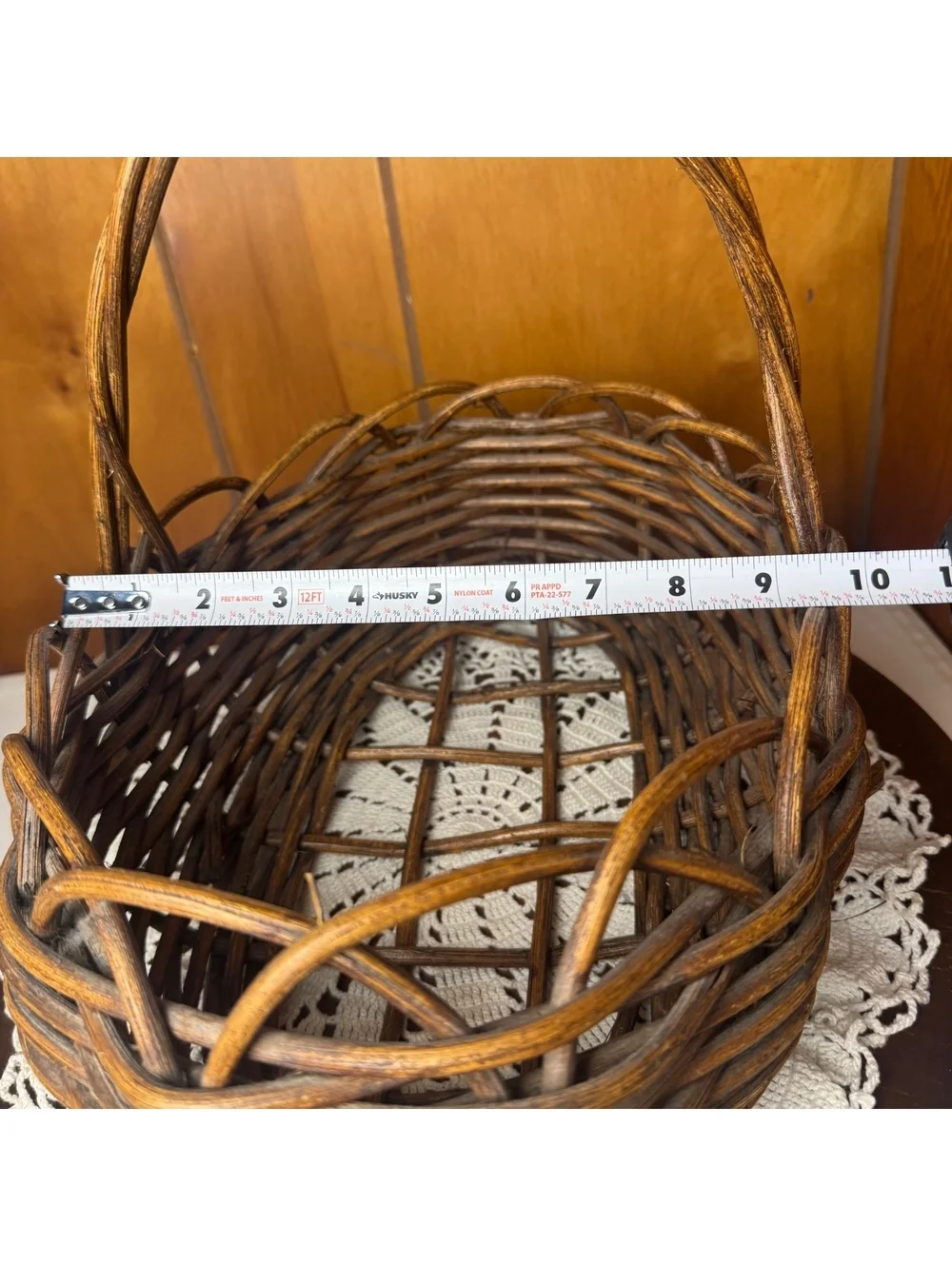 Rustic Woven Rattan Basket With Handle Vintage Farmhouse Gathering Basket